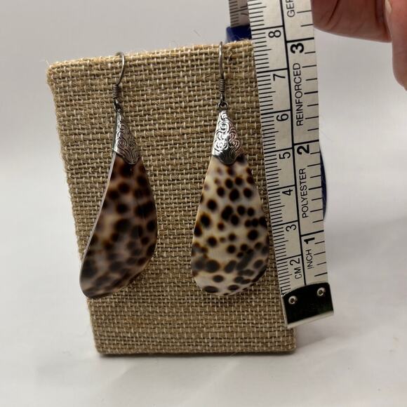 Tiger Cowrie Shell Earrings • 925 Silver Cuff - beach vibe - Picture 5 of 6